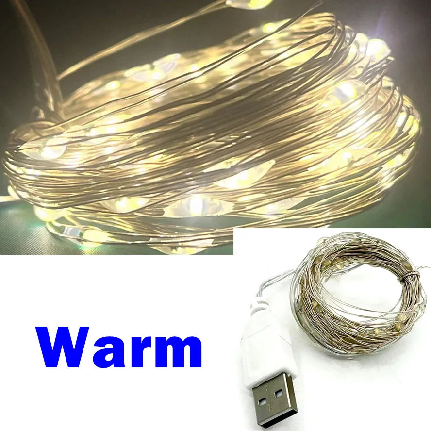 USB LED Copper & Silver Wire Fairy String Lights – Waterproof IP65, USB Powered, 2m/3m/5m/10m/20m, Warm White & Multicolor