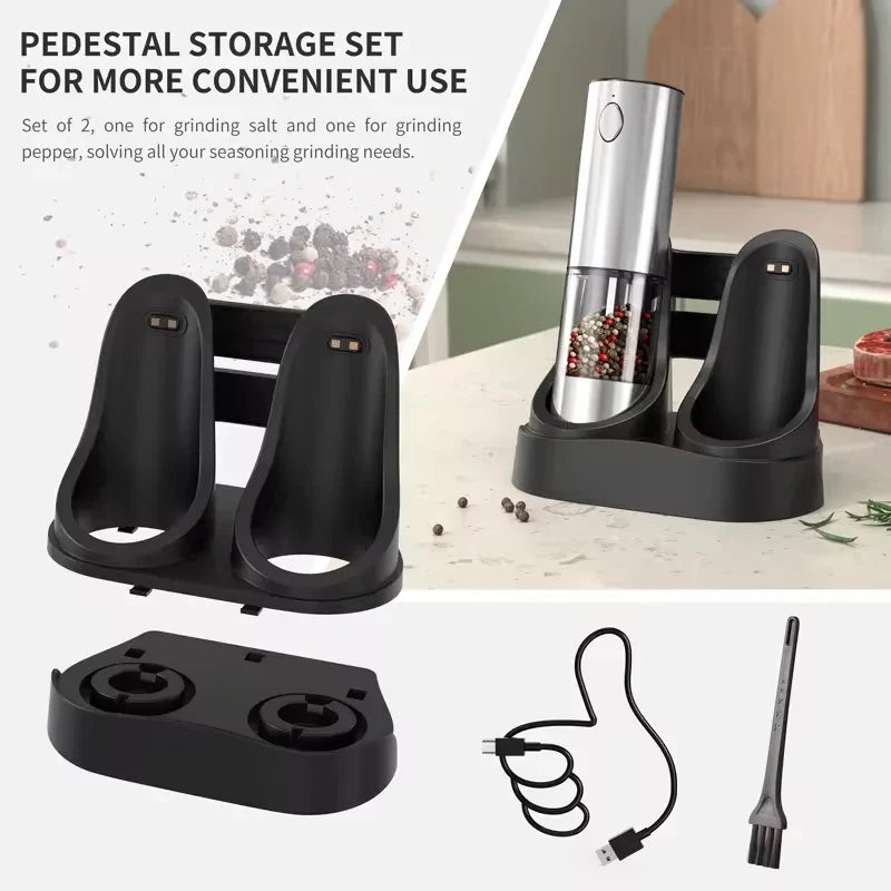 2-Pack Electric Salt & Pepper Grinders 190ml (6.4 fl oz) USB Rechargeable Adjustable Ceramic Spice Mills