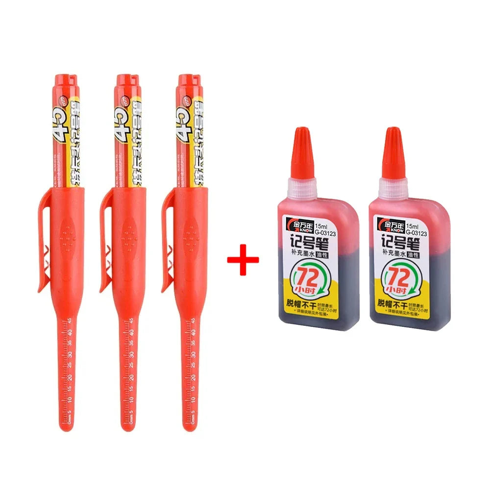 Waterproof Carpenter & Tile Marker Pen 45mm Long Nib — Deep-Hole Woodworking Marker, Black Blue Red (1–6 Pack)