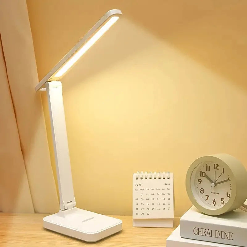 Foldable LED Desk Lamp – Stepless Dimmable Touch Table Lamp, 3 Color Modes, Eye Protection USB Rechargeable Bedside Reading Light