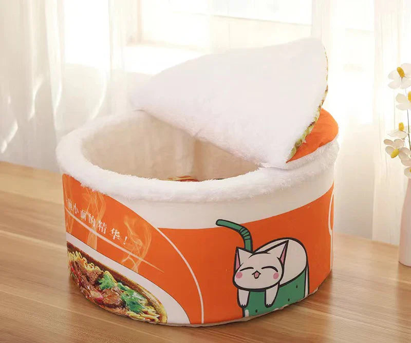 Instant Noodle Pet Bed – Cozy Udon Cup Nest for Cats & Small Dogs with Removable Cover, S 40 x 20 cm (15.7 x 7.9 in) & L 50 x 20 cm (19.7 x 7.9 in)