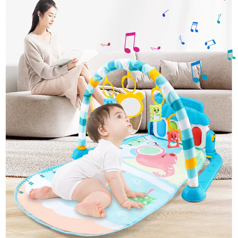 Musical Baby Activity Gym Play Mat with Light-Up Piano Keyboard and Hanging Toys