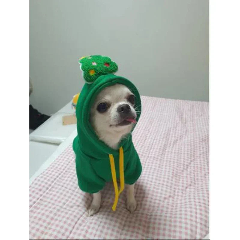 Christmas Dog Hoodie Reindeer & Santa Fleece Coat Winter Warm Pet Jacket for Small to Medium Dogs XS-2XL