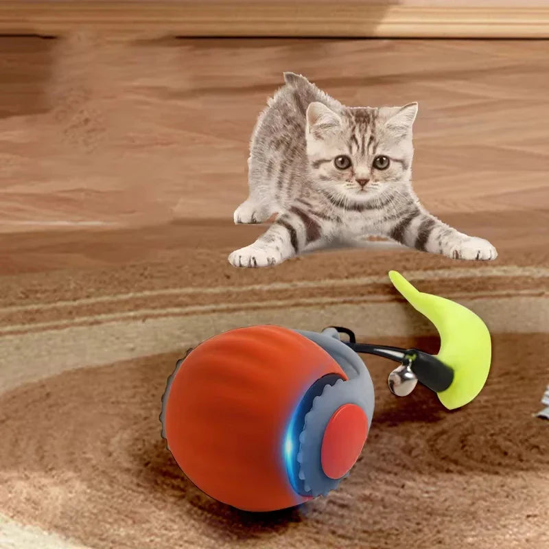 Rechargeable Interactive Rolling Cat Toy with Faux Tail - Motion-Activated Ball for Cats & Small Dogs