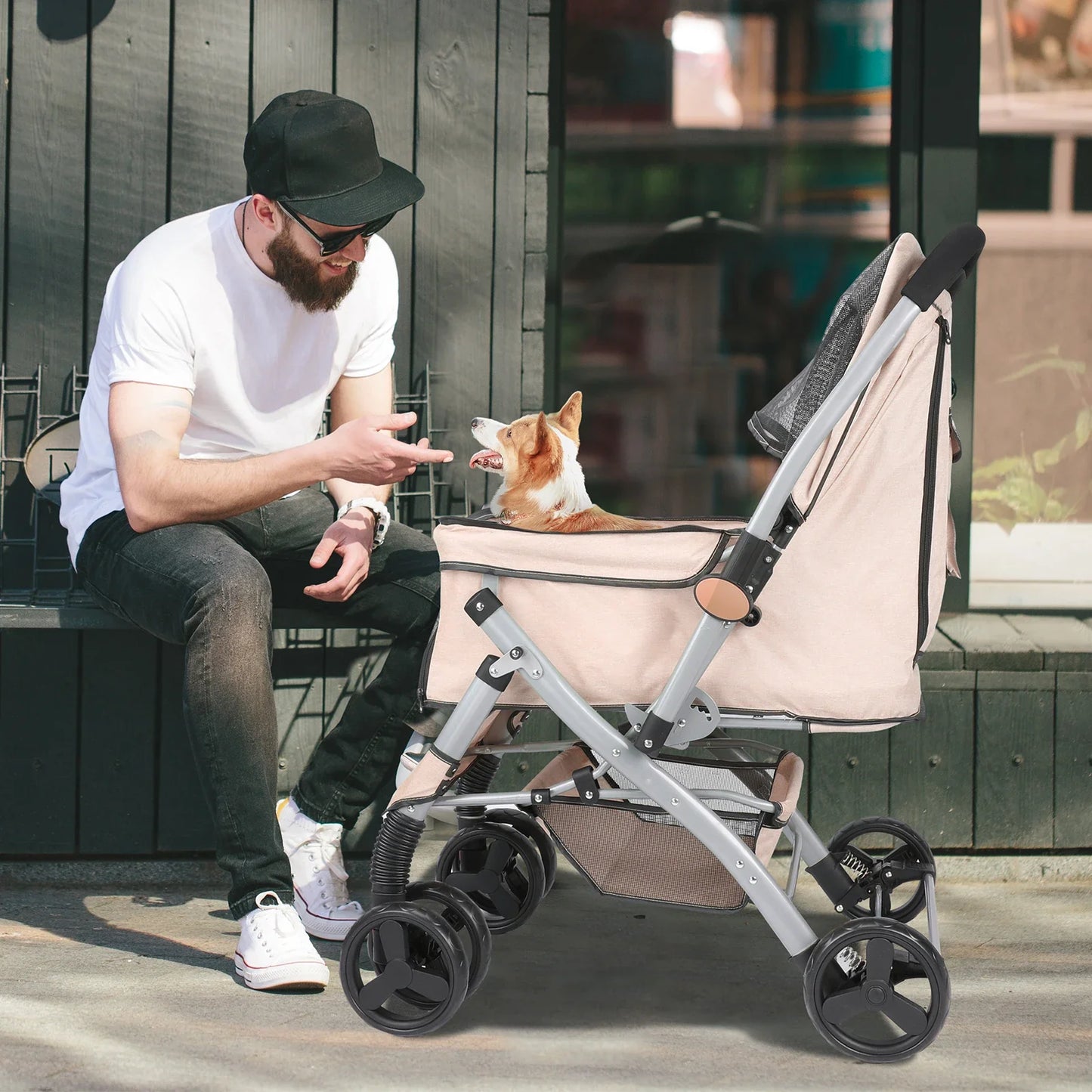 Foldable Pet Stroller for Cats and Dogs, Detachable Shock-Absorbing Travel Carrier, Easy Assembly, Dirt-Resistant