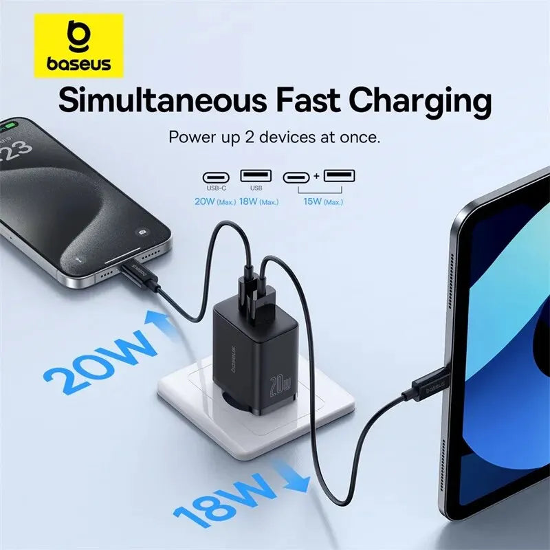 20W PD USB-C Fast Charger Dual Port (USB-C + USB-A) QC3.0/QC4.0 Quick Charge for iPhone 15 14 13 12 11 Samsung Xiaomi
