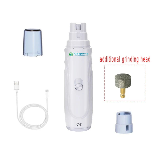 USB Rechargeable Electric Pet Nail Grinder - Quiet Dog & Cat Nail Trimmer, 2-Speed 3-Port Diamond Bit