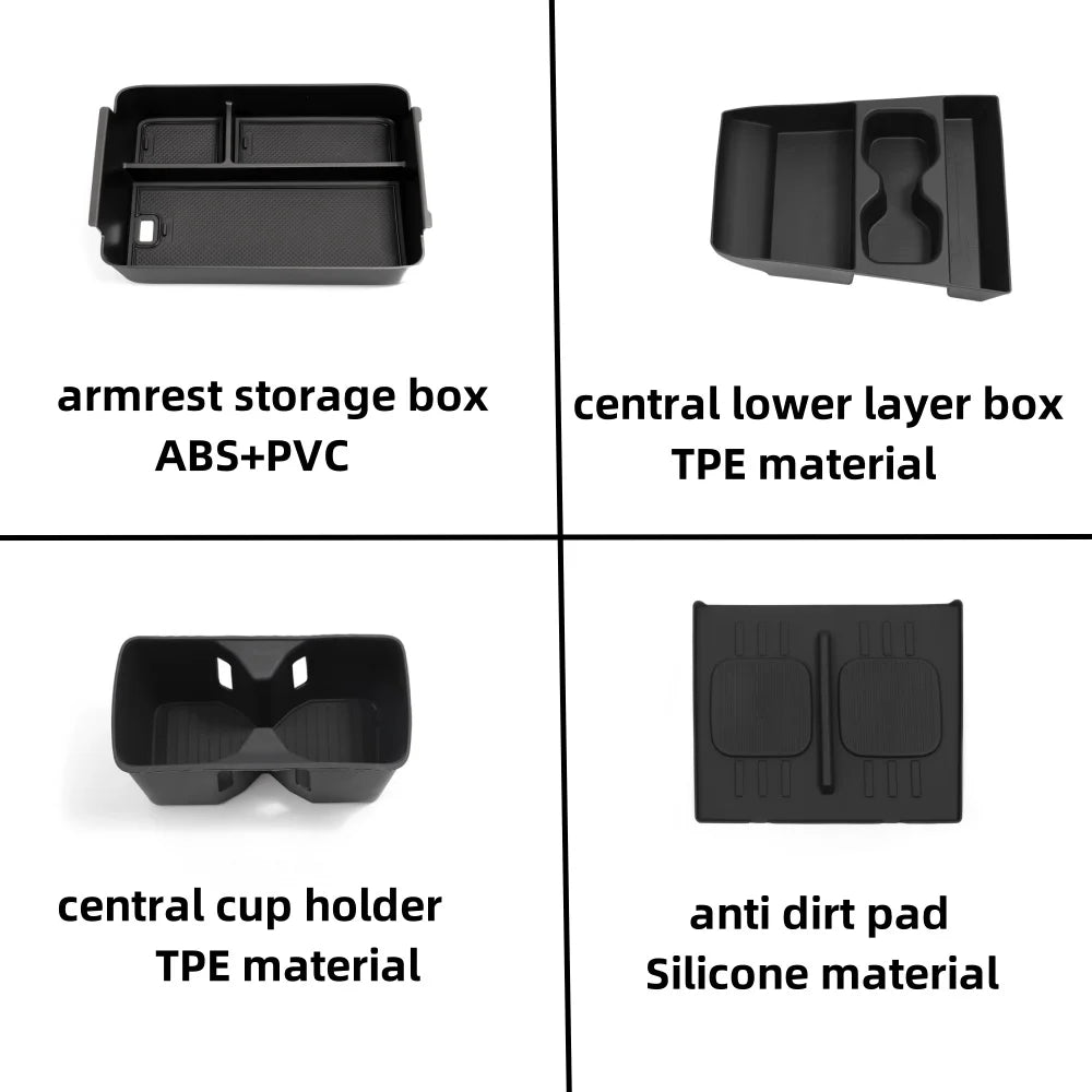 Armrest Storage Box & Cup Holder Organizer - Car Interior Anti-Dirt Pad, Black