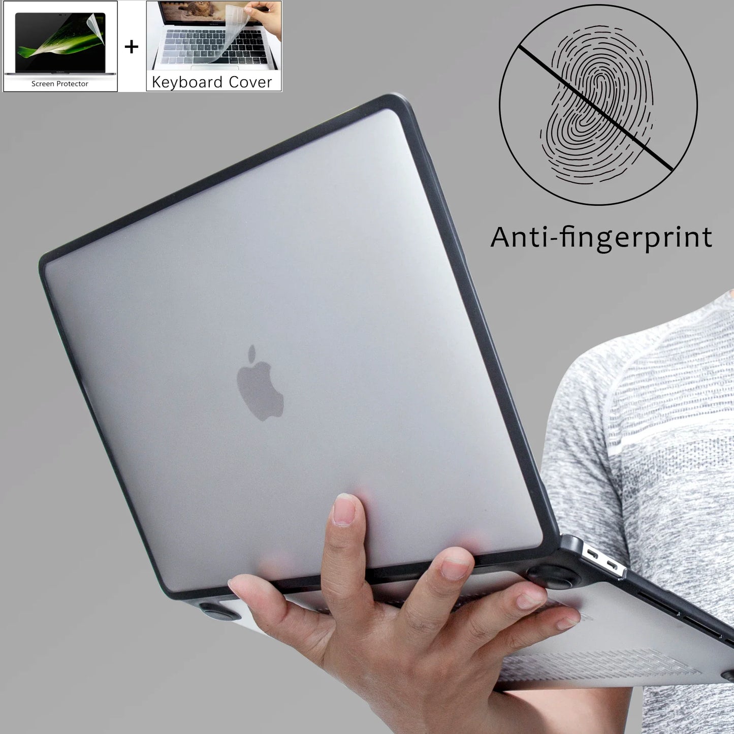 Matte Transparent PC+TPU Protective Case for MacBook Air & Pro 13/13.6/14/15.3/16-inch (33-41 cm) - Full Shell with Keyboard Cover & Vented Non-Slip Feet