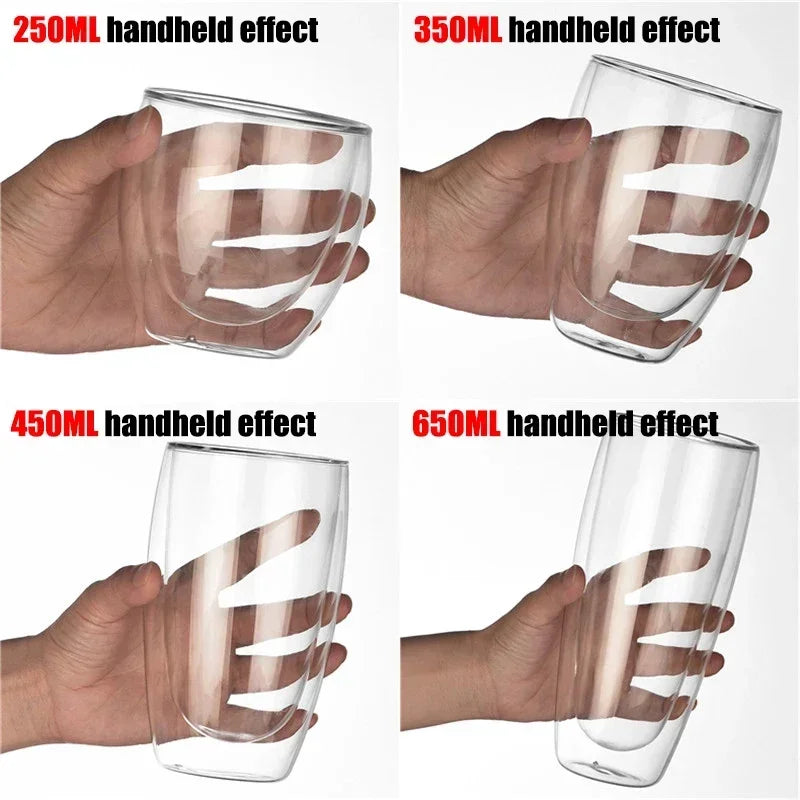 Double Wall High Borosilicate Glass Mugs - Insulated Heat-Resistant Coffee & Tea Cups (2-18 pcs Set)