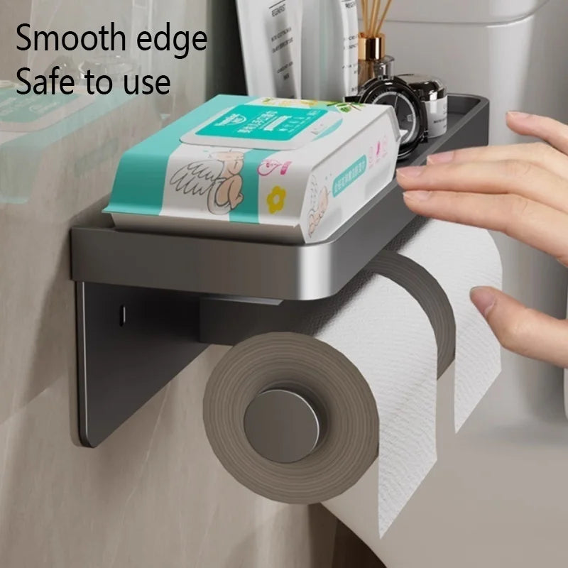 No-Drill Aluminum Toilet Paper Holder – Wall-Mounted Adhesive or Screw Tissue Rack, Rust-Resistant Bathroom Accessory