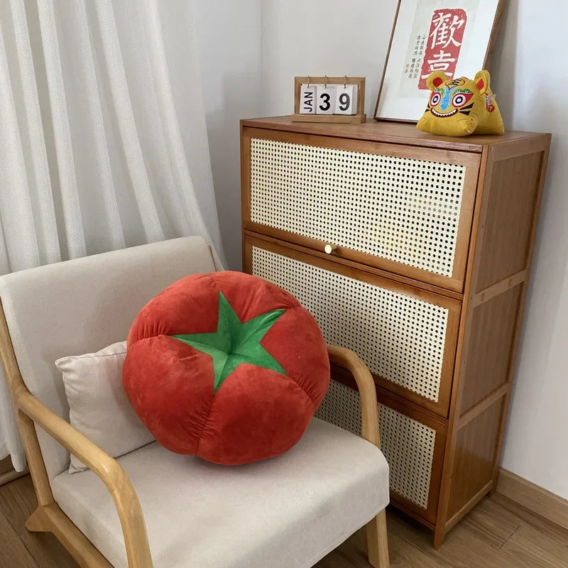Thickened Round Seat Cushion Plush — Tomato Mushroom Persimmon Vegetable Pillow for Window Seat & Bedroom, Removable & Washable