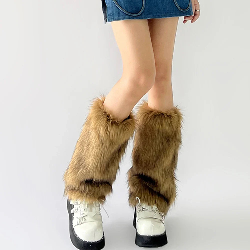 Faux Fur Leg Warmers – Furry Boot Cuffs for Women, Harajuku JK Lolita Cosplay, Winter Boot Socks, Available in 9.8"/11.8"/15.7" (25/30/40 cm)