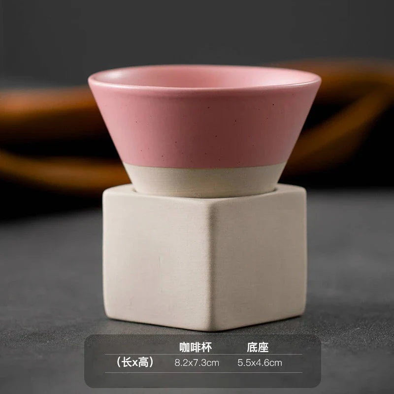 Retro Japanese Triangular Cone Ceramic Tea and Coffee Mug Pottery Porcelain Latte Cup for Home and Office