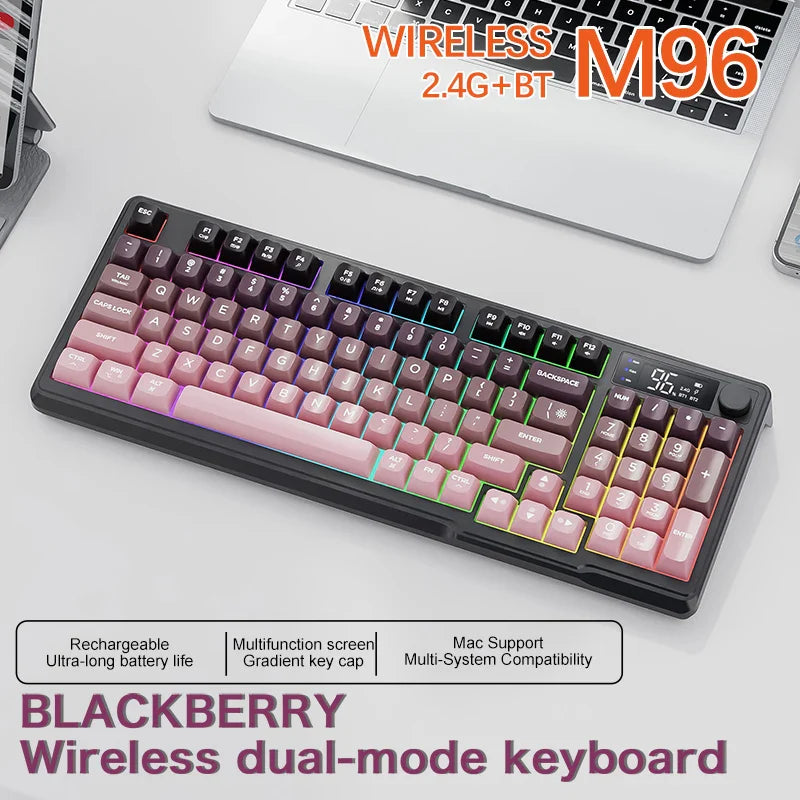 96-Key Wireless Mini Keyboard with Smart Screen - Bluetooth & 2.4GHz Dual-Mode, Multi-Device Linking, Ergonomic RGB Backlit