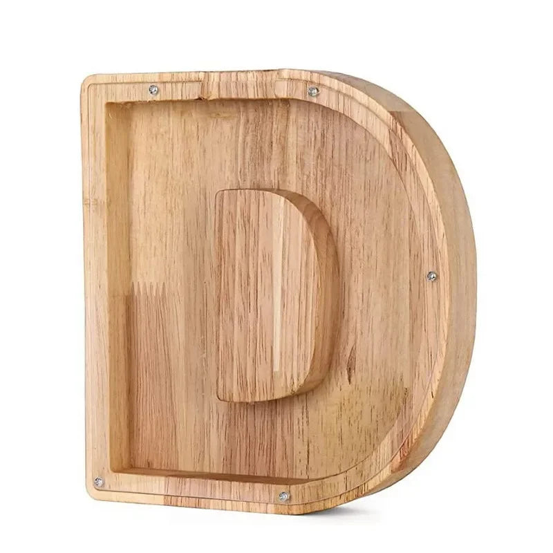 26-Letter Wooden Piggy Bank A-Z Alphabet Coin Money Box Kids Savings Jar Desktop Decor Gift