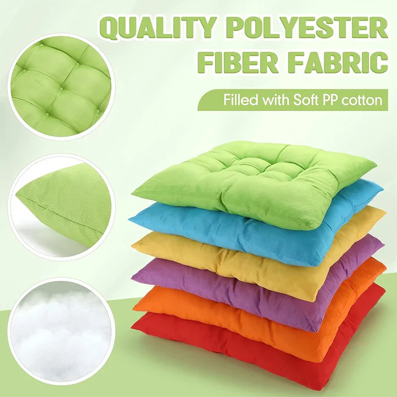 Tie-On Rectangle Dining Chair Seat Cushion - Thick Polyester Cotton Pad for Dining, Floor & Meditation