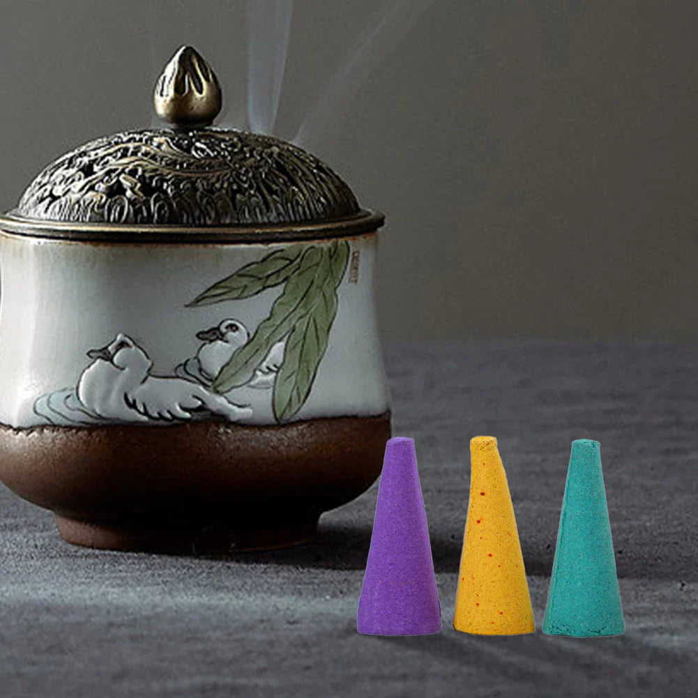 60-Pack Natural Backflow Incense Cones — Aromatherapy Scented Cones for Odor Removal, Anxiety Relief, Meditation & Relaxation