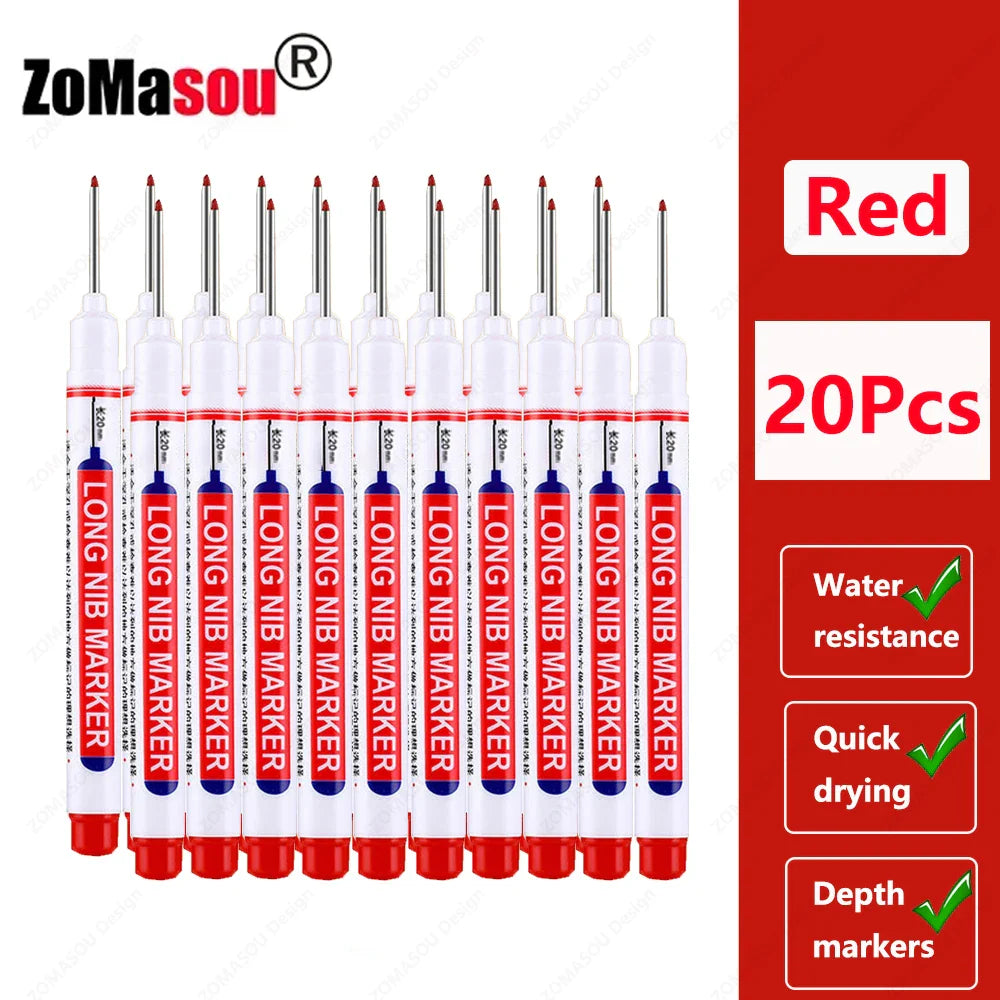 20mm Long-Head Deep Hole Marker Pens - Waterproof Fast-Dry Oil Markers for Wood, Metal & Glass (Red/Black/Blue/Green)