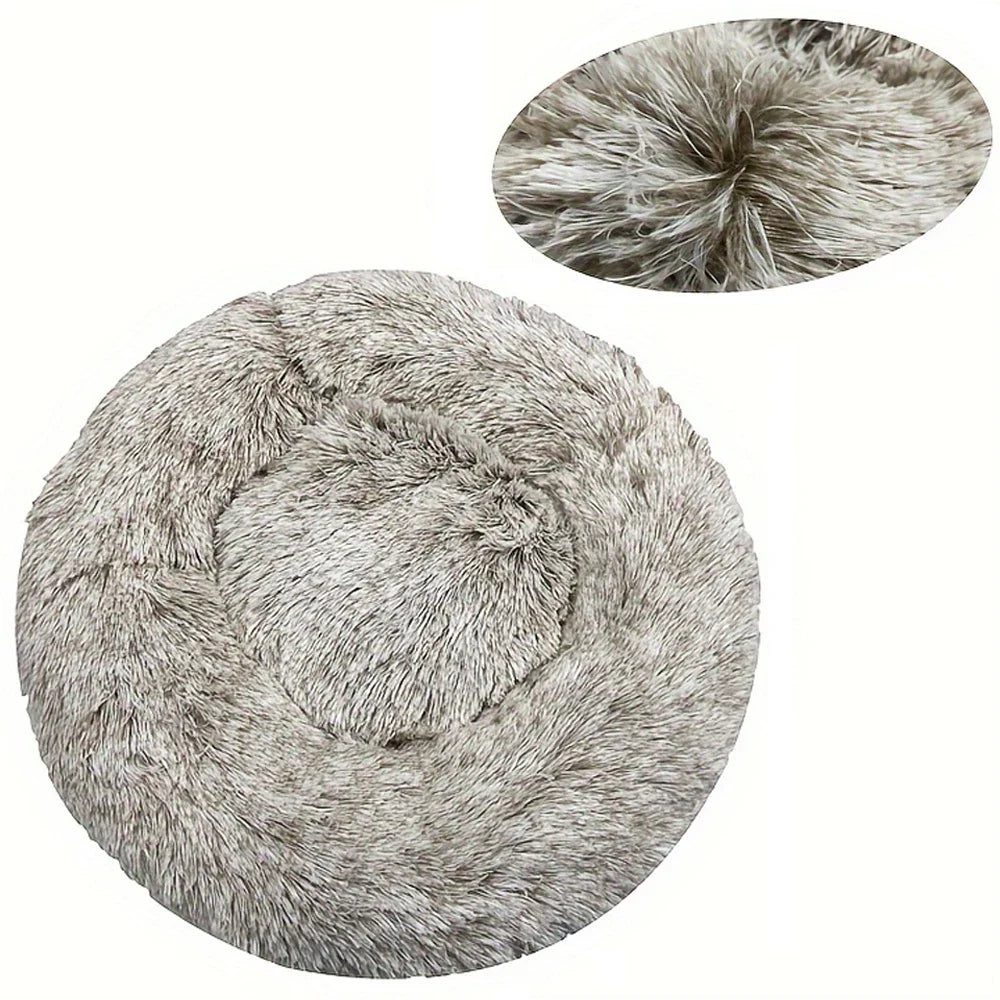 Round Plush Pet Bed, Washable Cozy Dog & Cat Sofa, Winter Warm, Multiple Sizes 16–35 in (40–90 cm)
