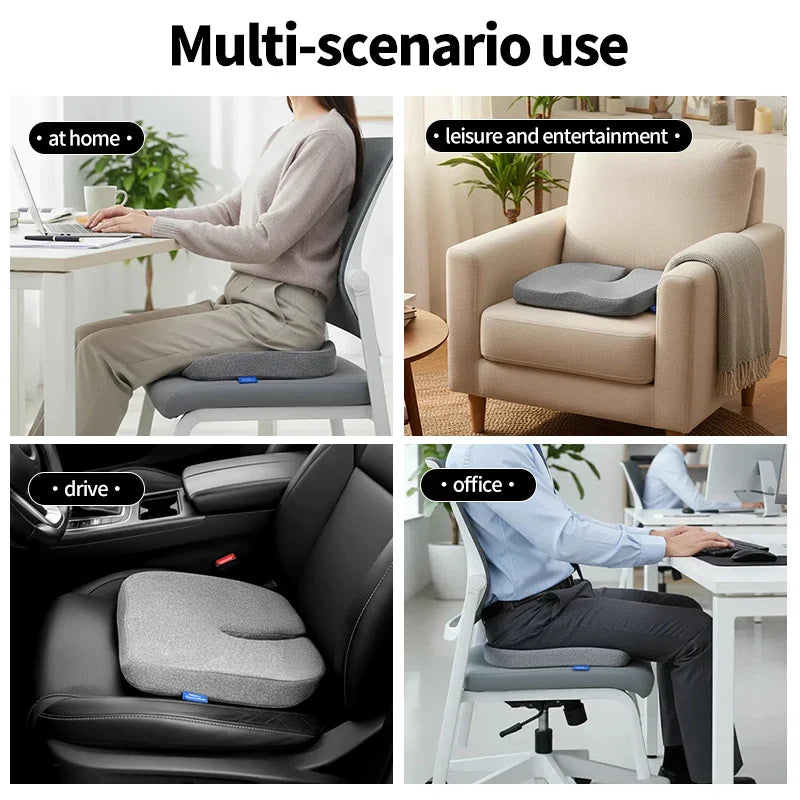 Orthopedic Memory Foam Coccyx Cushion for Tailbone & Sciatica Relief - Non-Slip Seat Pad for Office Chair and Car