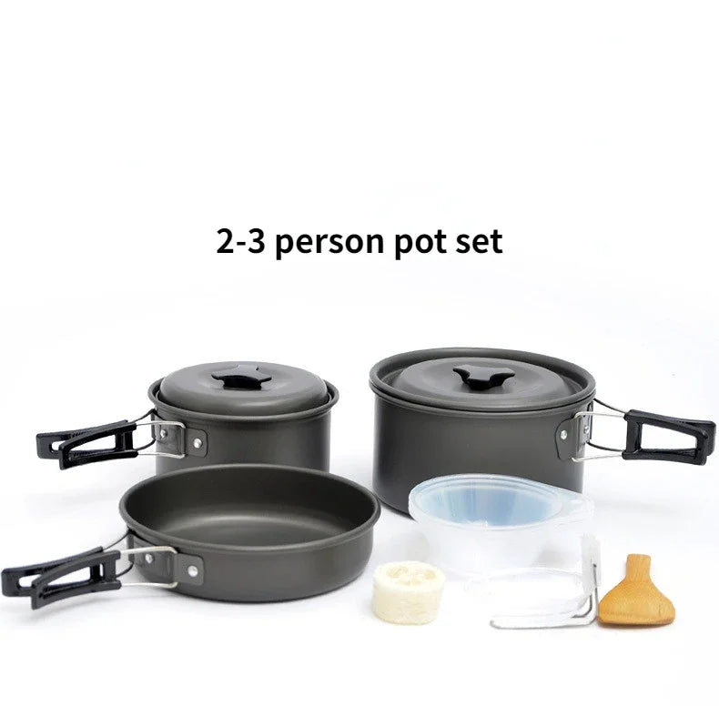 Camping Cookware Set for 1–7 People | Lightweight Portable Pot & Pan with Carrying Bag