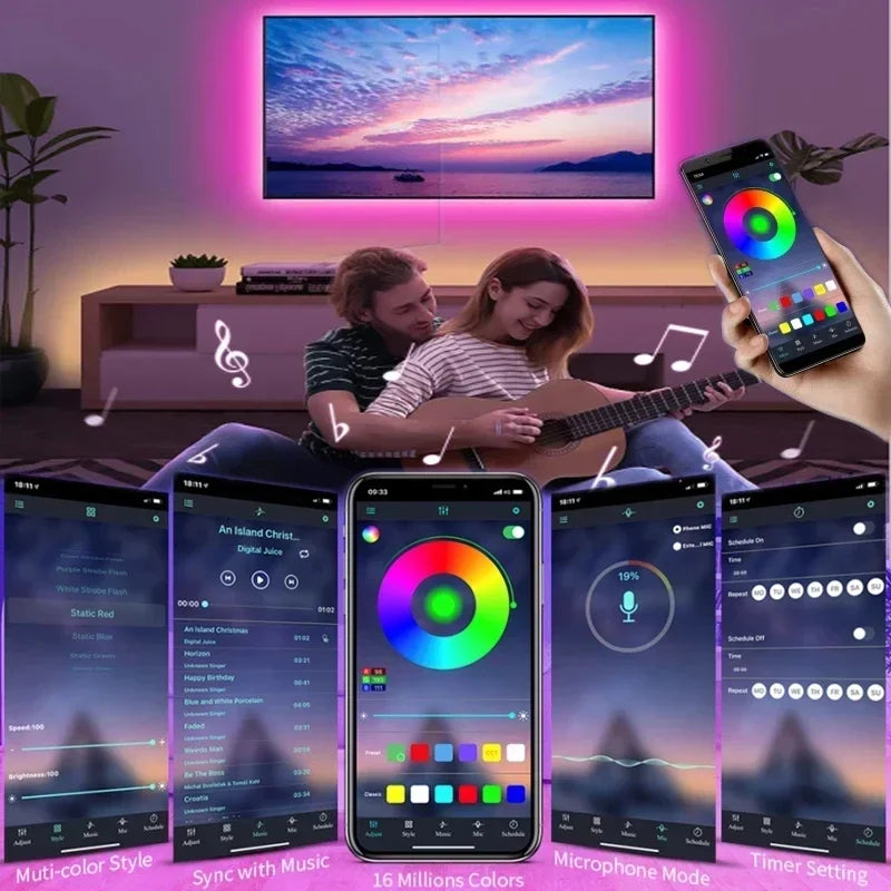 RGB LED Strip Light 5050 SMD USB 5V – Bluetooth, WiFi & IR Remote, 1m–30m (3.3ft–98.4ft) Backlight for TV Bedroom Living Room