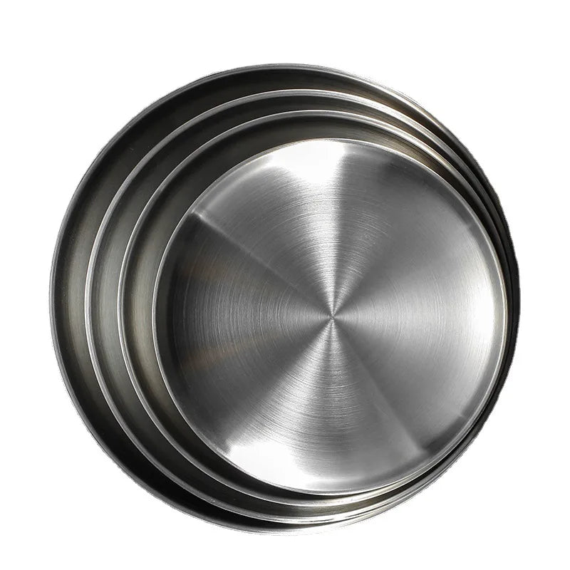 304 Stainless Steel Double-Walled Insulated Round Plate for Dinner, Snacks & Fruit