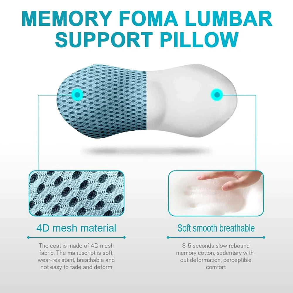 Breathable Memory Foam Lumbar Support Pillow for Car Seat & Bed Waist Cushion (1pc)