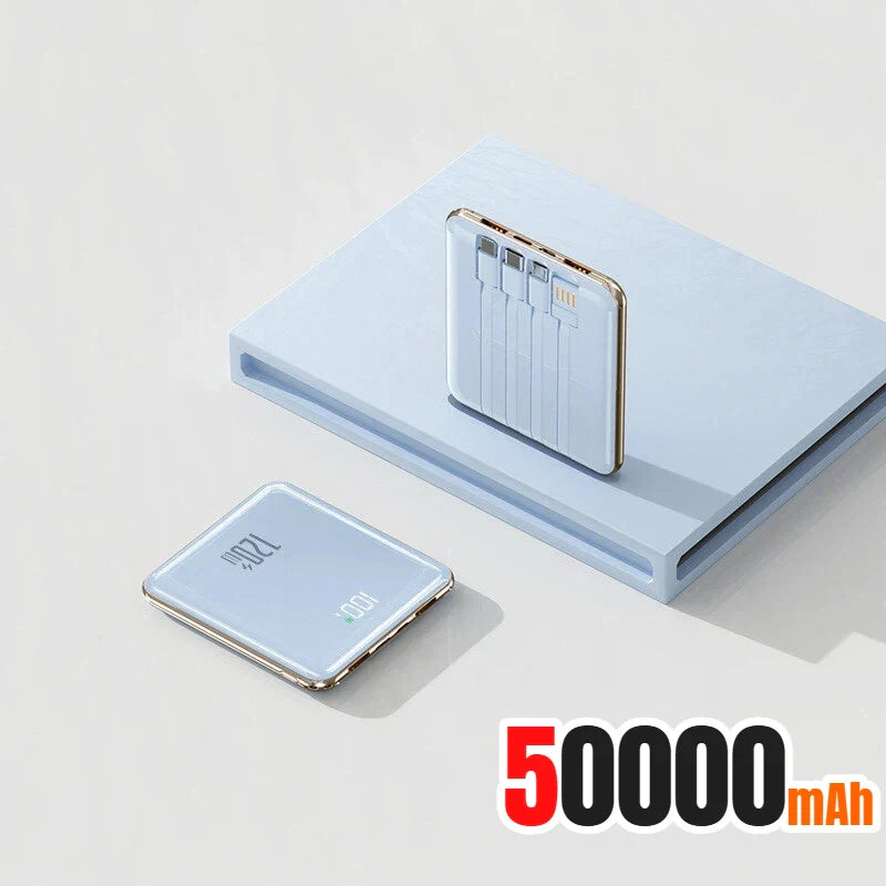 500,000 mAh Mini Power Bank Built-in 4 Cables 120W Fast Charging Portable External Battery for Android & iOS