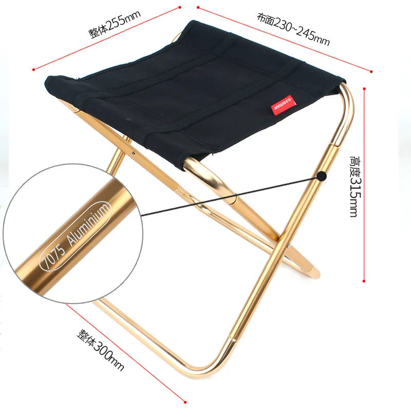 Portable Folding Stool Large 7075 Aluminum Alloy — 300×255×315 mm (11.8×10.0×12.4 in) — Camping, Fishing, Hiking