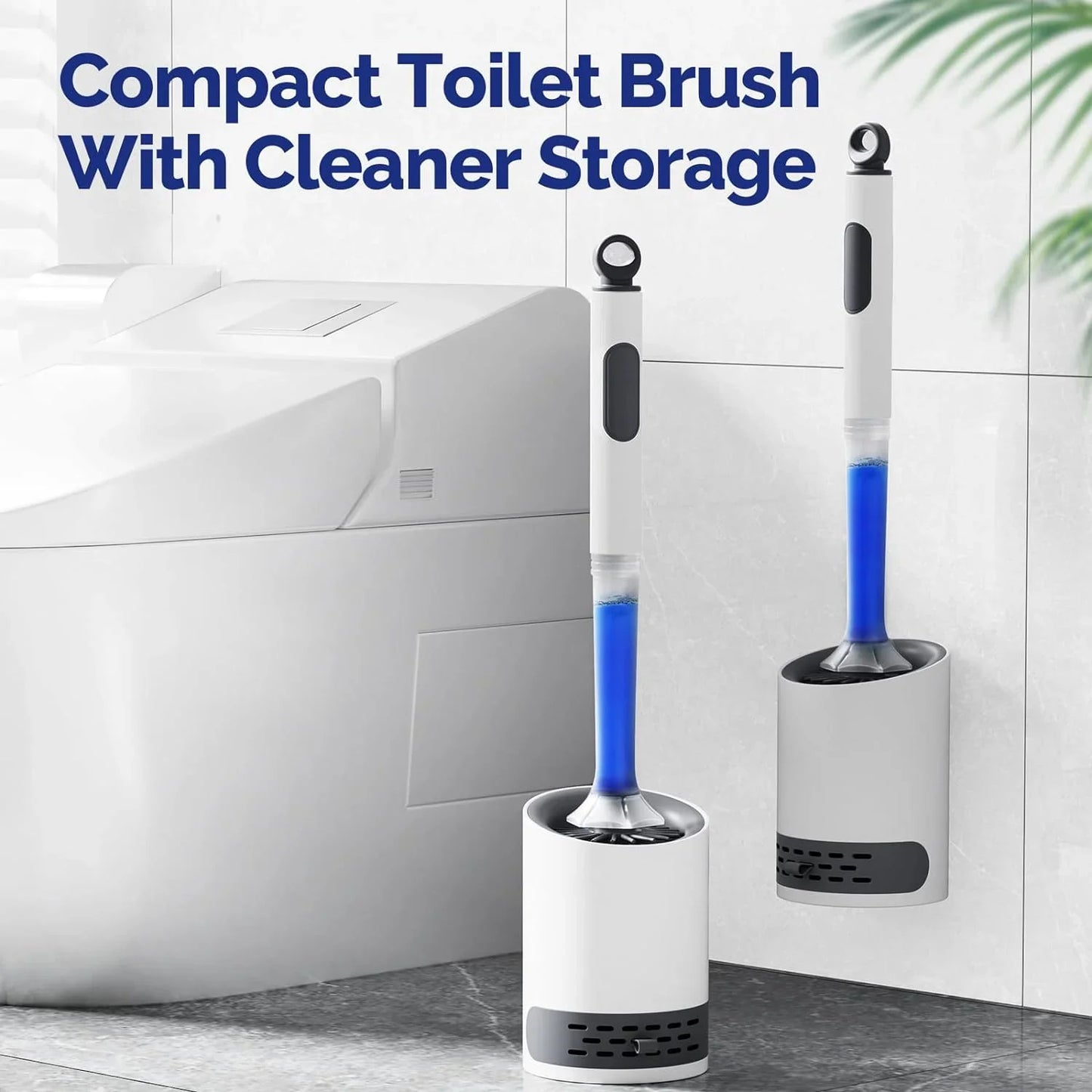 Refillable Silicone TPR Toilet Brush with Water Spray, 40 cm (15.7 in) Long Handle, Wall-Mounted Bathroom Cleaner