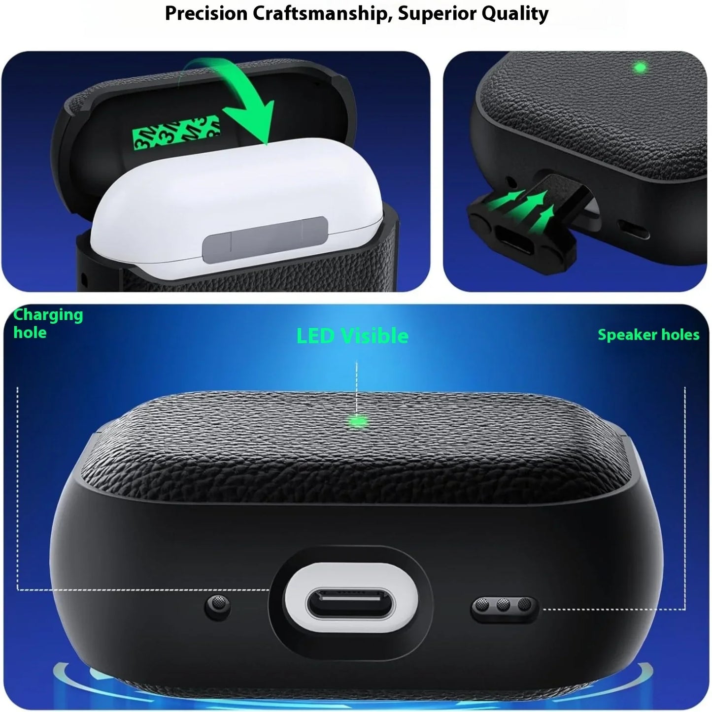Soft TPU & PU Leather AirPods Case with Lanyard - Shockproof Protective Cover for AirPods 1/2/3/4 & Pro Series