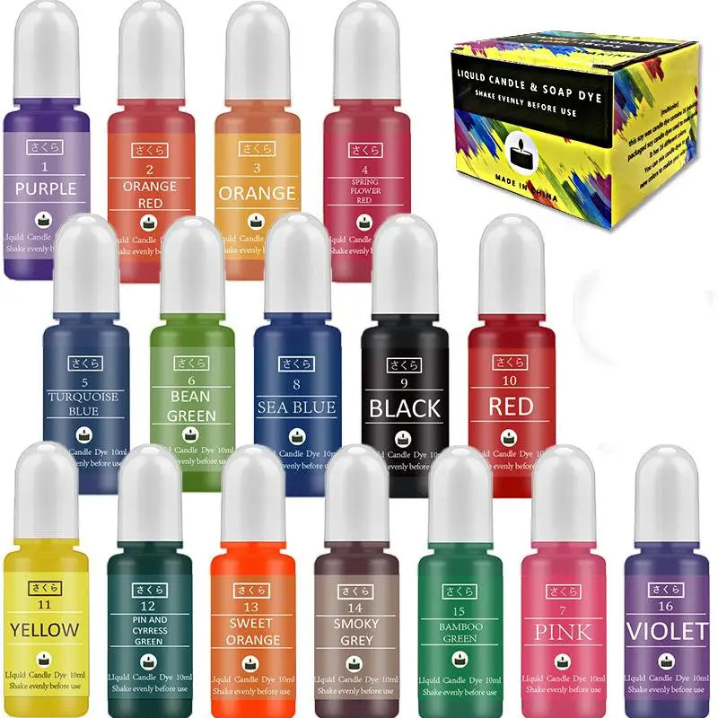 Candle Dye Liquid Colorant Kit – Pigment Set for DIY Candles & Soap, Compatible with Soy Beeswax Gel Paraffin (10ml / 5ml Bottles)