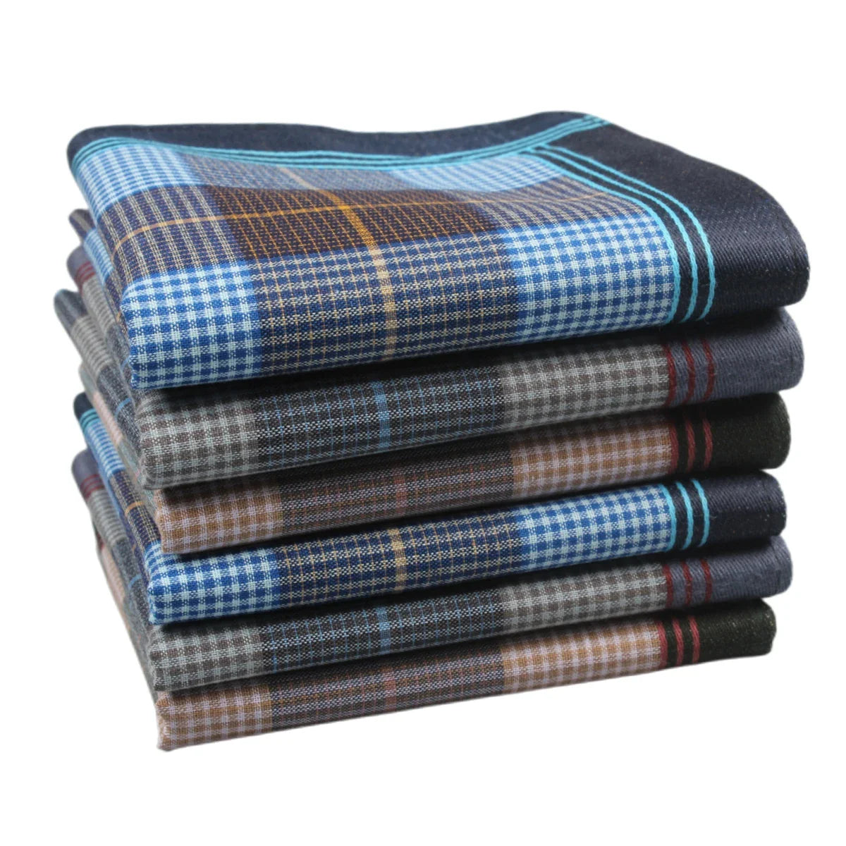 6-Pack Men's Cotton Striped Handkerchiefs 15.7in (40 cm) Plaid Square - Thin Style