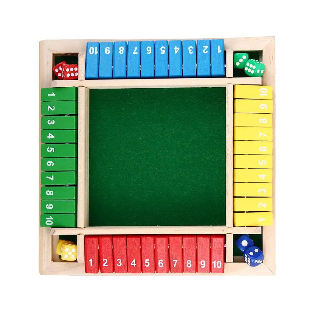 Wooden 4-Player Shut the Box Dice Game - Arithmetic Flip-Tile Party & Family Board Game