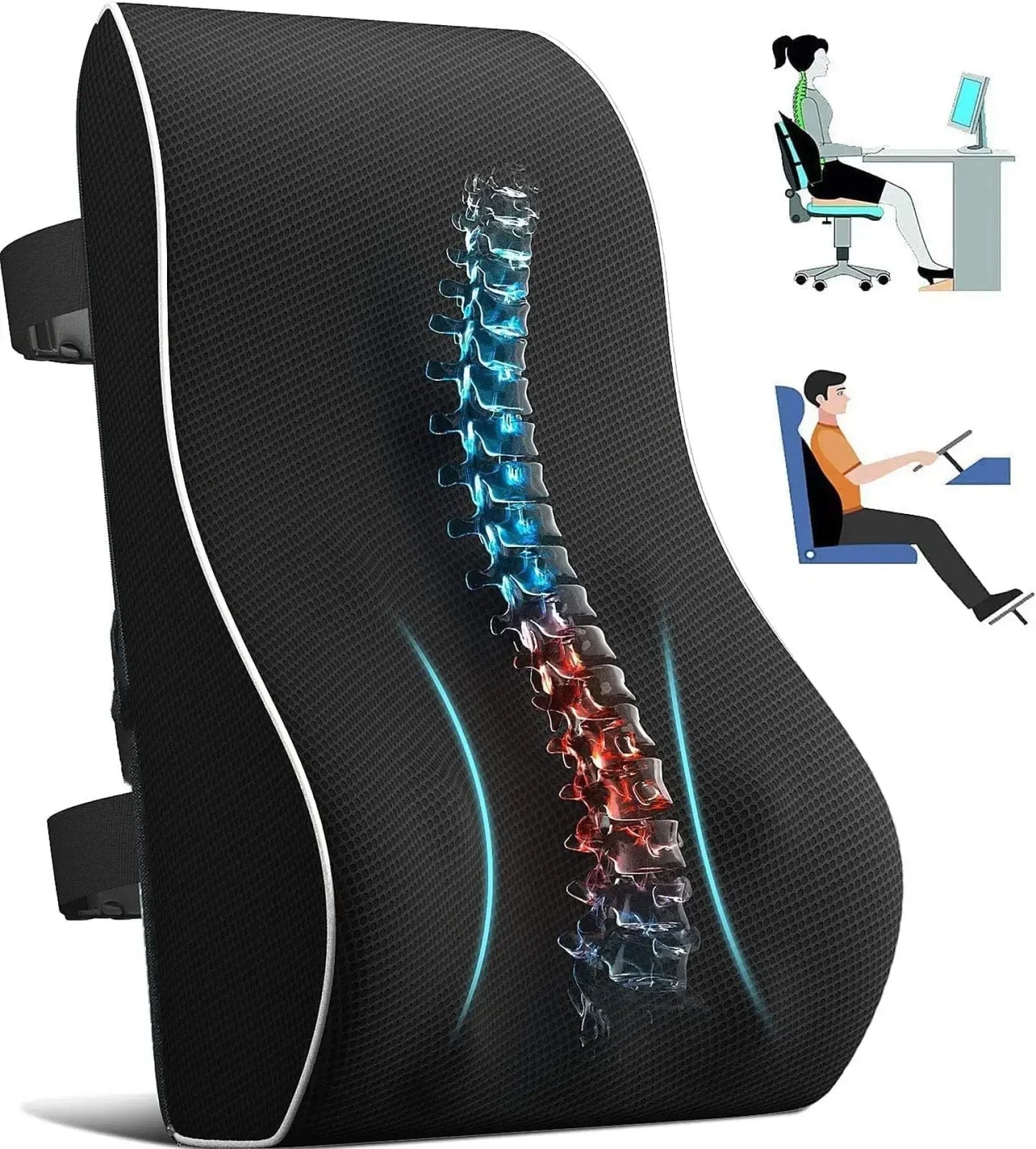 Ergonomic Memory Foam Lumbar Support Pillow — Car & Office Waist Cushion for Back Pain Relief