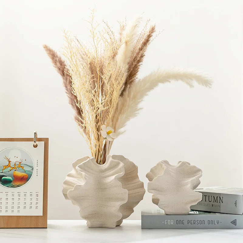 Porcelain Ceramic Vase with Geometric Wavy Petal Design — Tabletop Flower Vase for Home Decor