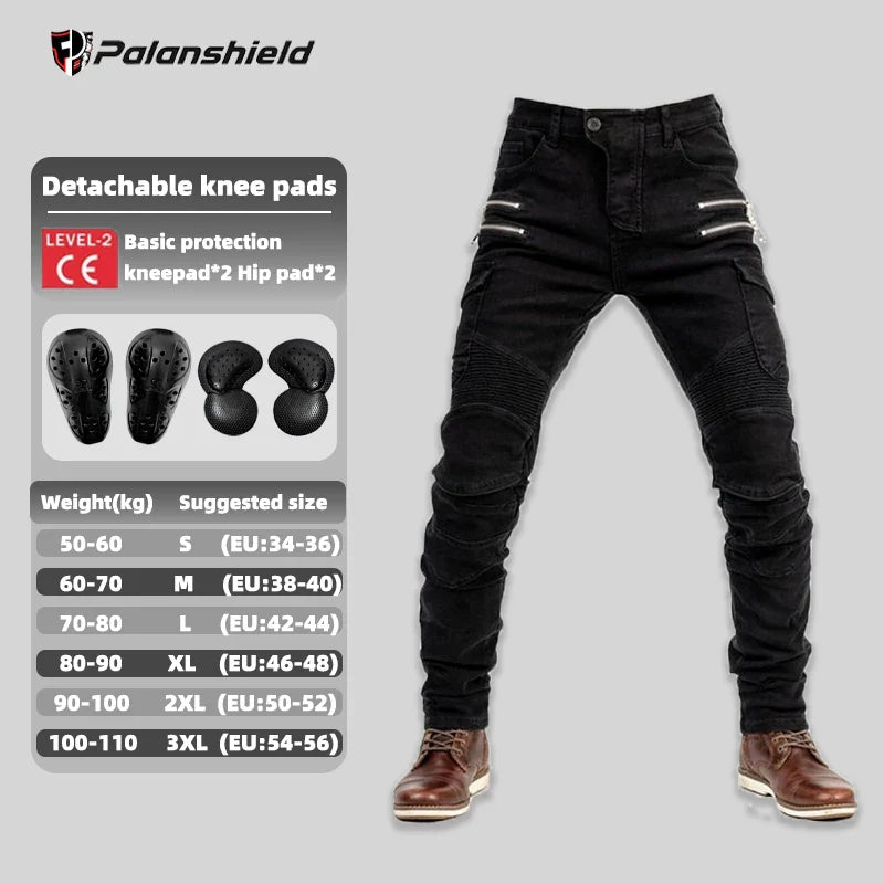 Unisex Motocross Motorcycle Riding Jeans with Removable Knee Pads – Double-Zip Moto Trousers