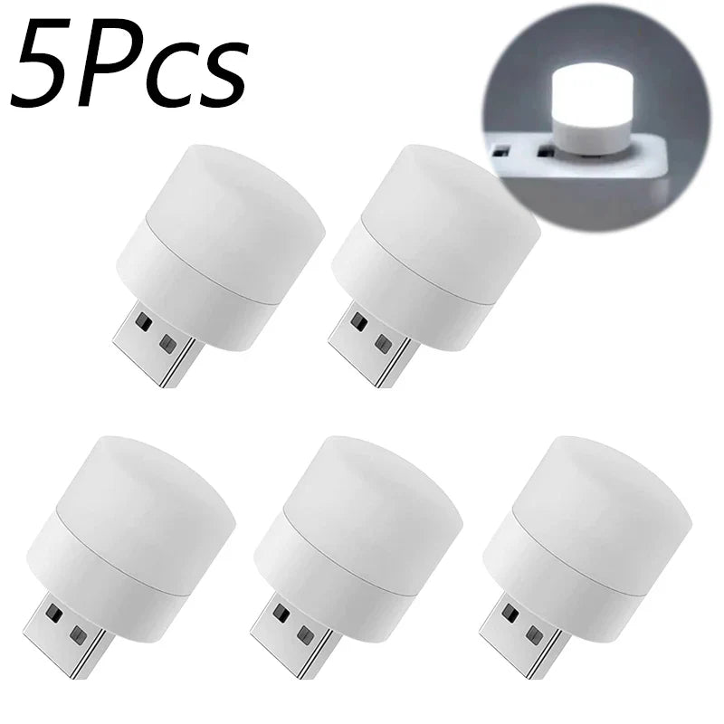 Mini USB Night Light (1/3/5/10-Pack) - Warm White LED Book Reading Lamp, Eye-Protection USB Plug-In