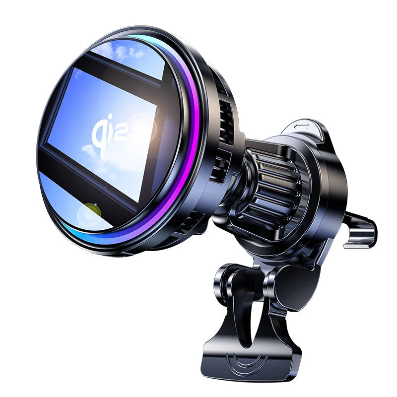 30W Magnetic MagSafe-Compatible Car Wireless Charger with Cooling Fan - Fast 360° Rotating Vent Mount Phone Holder