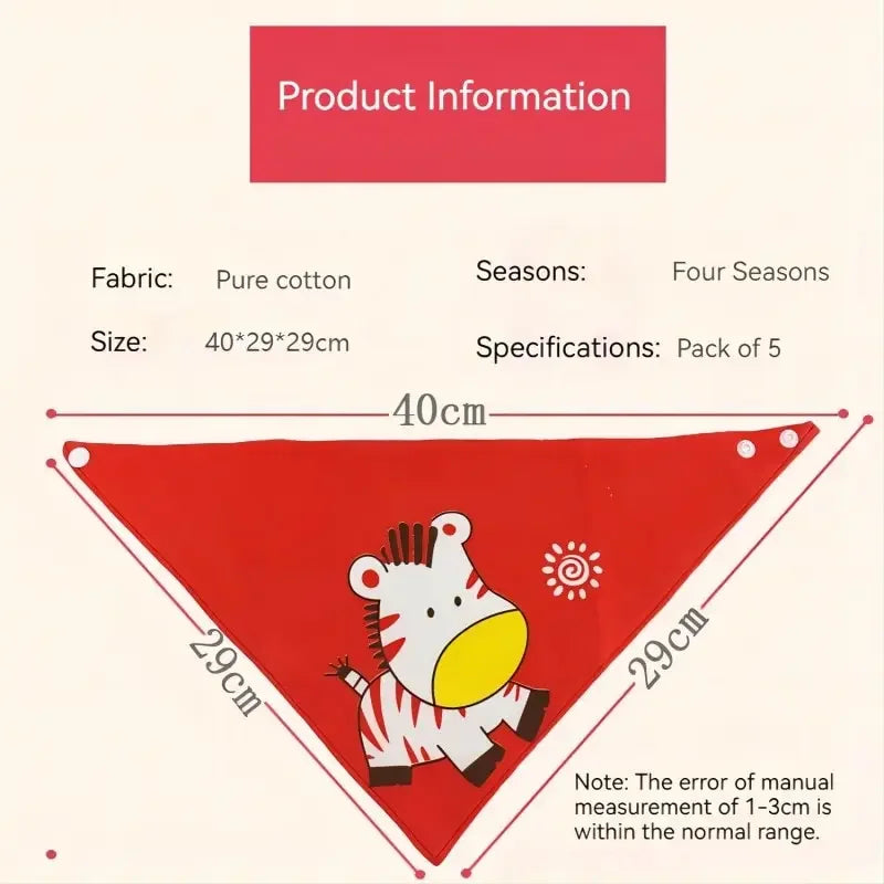 5-Pack Cotton Bandana Bibs – Waterproof Absorbent Baby Triangle Scarves, Cartoon Unisex Bibs