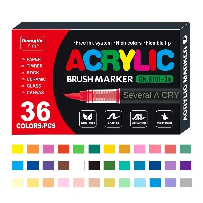 Acrylic Paint Pens Brush Tip - 12–120 Colors for Rock Painting, Wood, Canvas, Stone & DIY Crafts