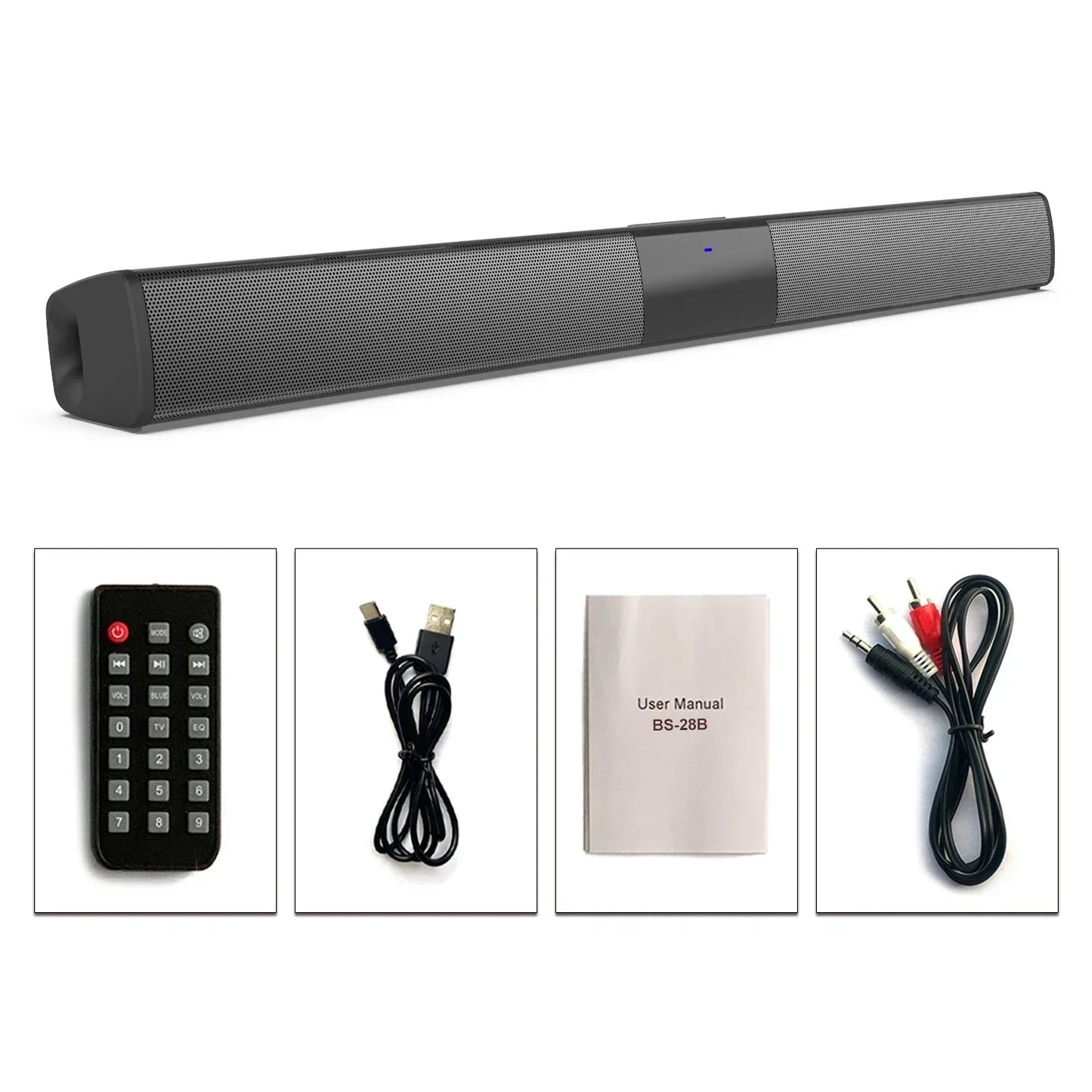 Bluetooth 5.3 Portable Stereo Soundbar Speaker 2.0 Channel, Battery Powered Home Cinema with Remote, RCA AUX & TF Card Support