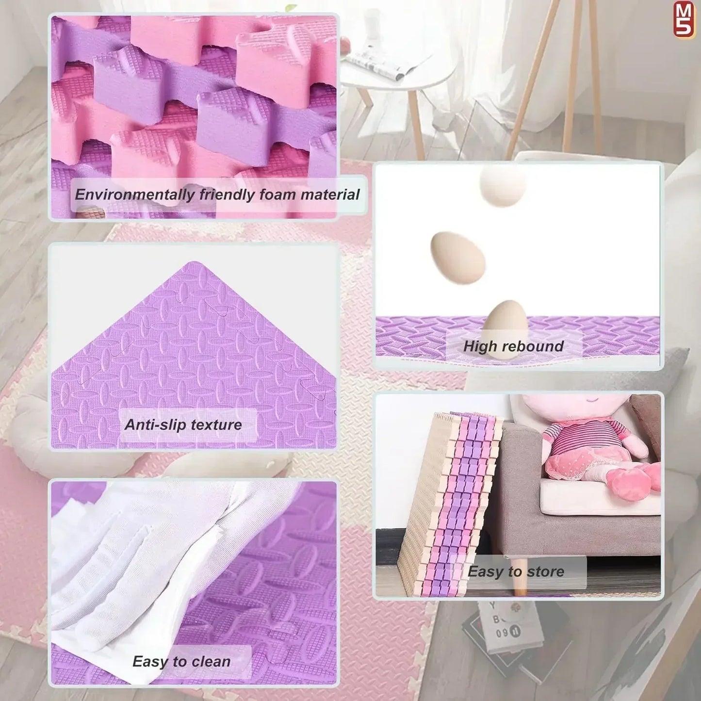 8-Piece 12 x 12 in (30 x 30 cm) 2.5 cm Thick Non-Slip Foam Baby Play Mat — Puzzle Floor Tiles for Crawling, Soundproof & Eco-Friendly