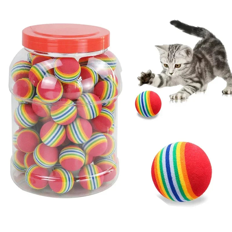 Rainbow Cat Toy Balls — 5-Pack or 10-Pack Interactive Rubber Rattle Chew & Training Balls for Cats & Small Dogs