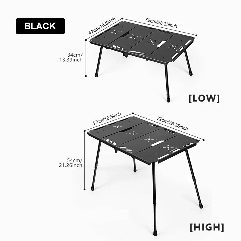 Folding Aluminum Camping Table 72 x 47 cm (28.3 x 18.5 in) Adjustable Height 34/54 cm (13.4/21.3 in) Portable Picnic BBQ Table