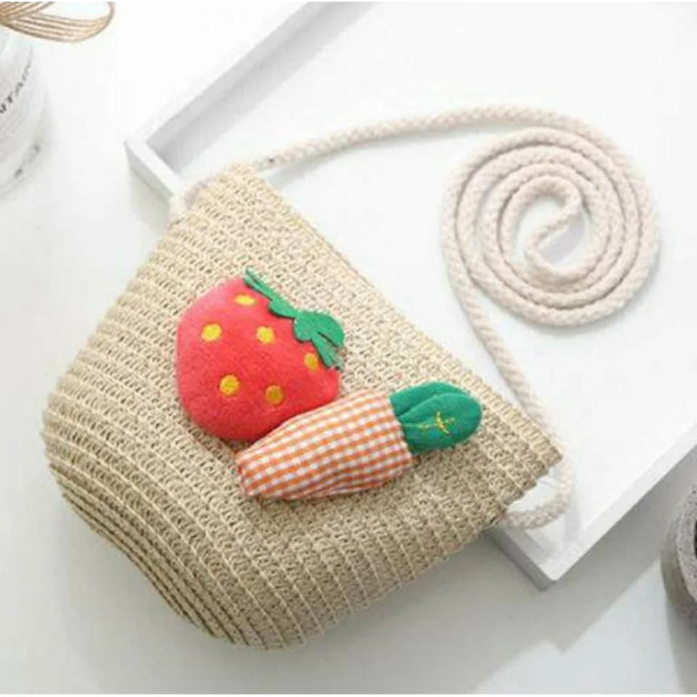 Kids Mini Woven Natural Straw Crossbody Bag for Girls Cute Shoulder Purse