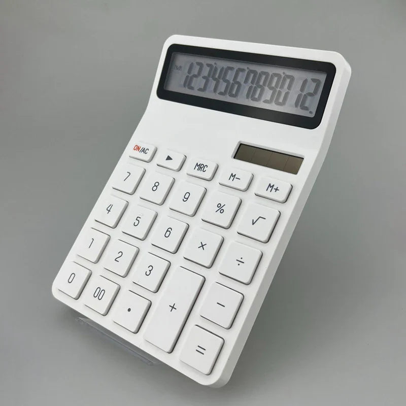 12-Digit Solar Calculator Dual Power (Solar + Coin Battery) — Portable Desktop Calculator for Office, School & Home