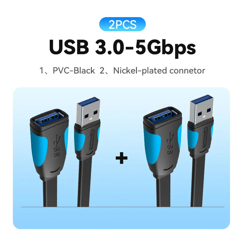 USB 3.0 Extension Cable Male to Female, High-Speed 5Gbps, 0.5/1/1.5/2/3 m (1.6–9.8 ft) for PC TV Xbox Printer, USB 2.0 Compatible